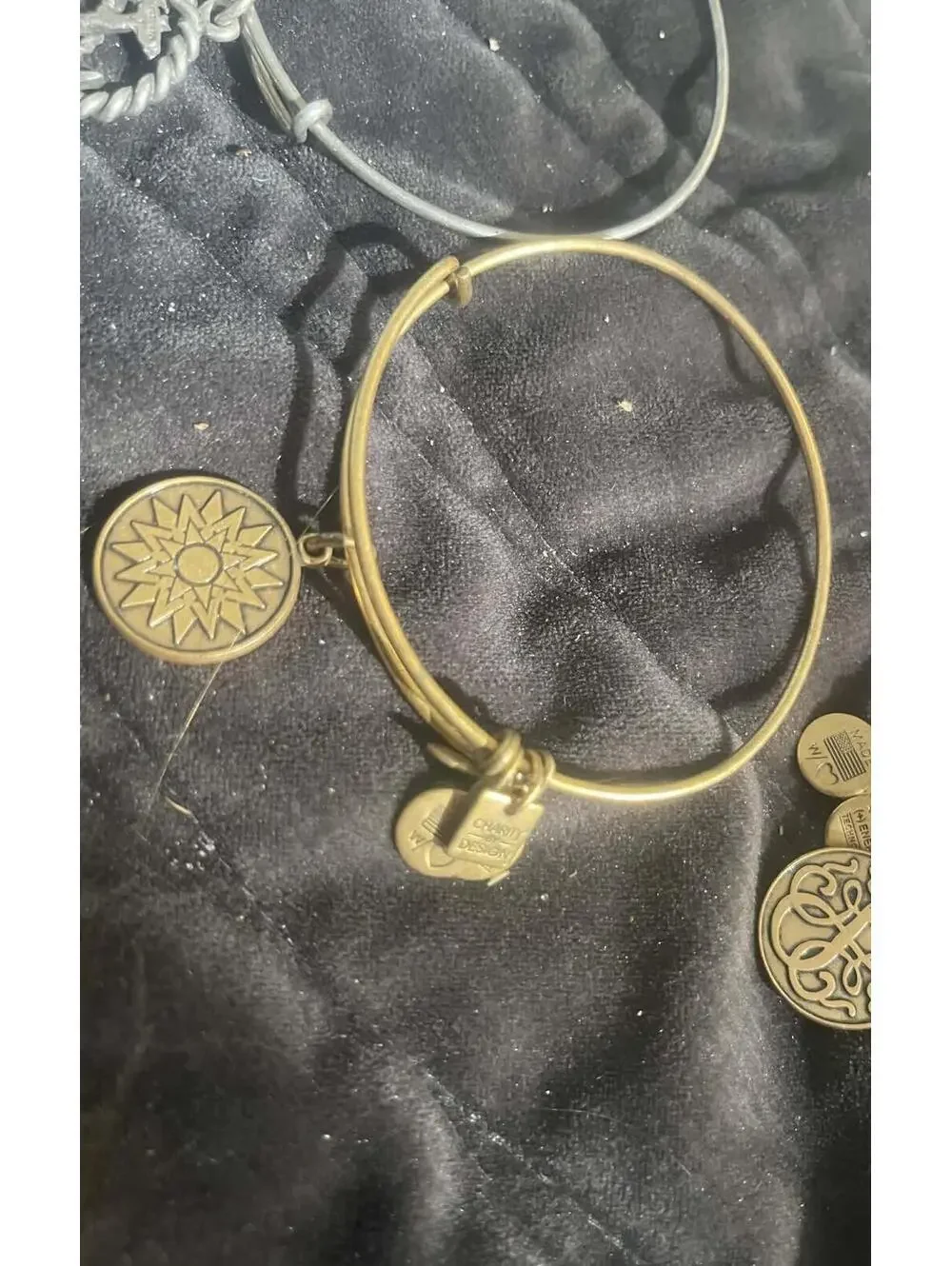 Alex and Ani Gold Tone Expandable Charm Bracelet with Sunburst Charm